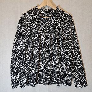 J. Crew Black Blouse with White Heart Print